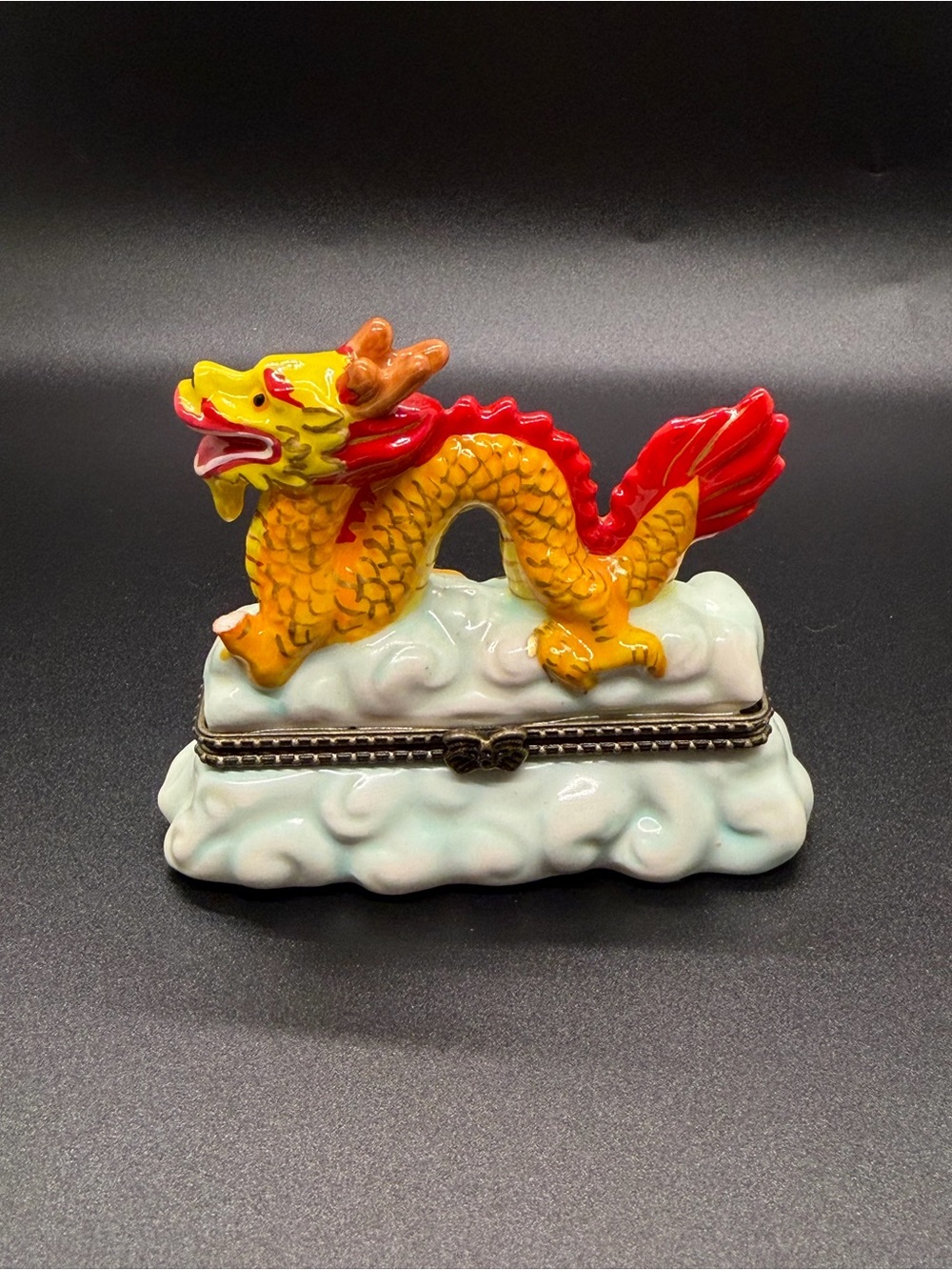 Asian Style Dragon Trinket Box With Good Luck Coin Trinket